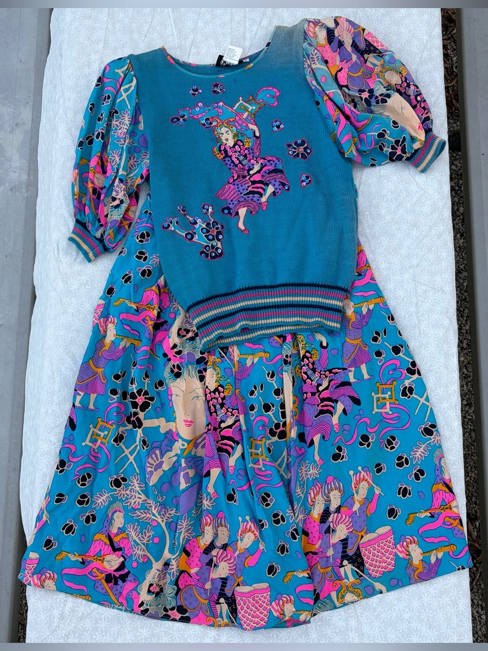 Vintage 80s Diane Freis 100% Wool & 100% Silk Beaded Sweater & Skirt Set
